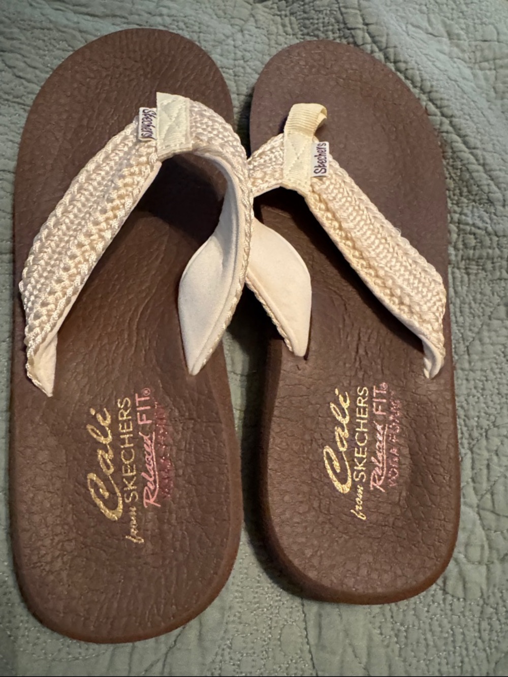 Skechers Women’s Brown Footbed Sandals with Cream Woven Straps